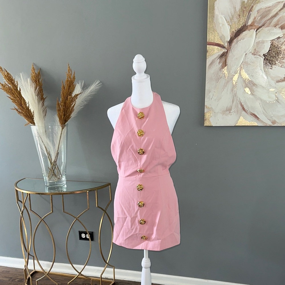 AKIRA Pink Tank Top with Gold Buttons